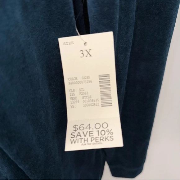 NEW Catherines Velour Cozy Full Zip Jacket Rhinestone Beaded Plus 3X Teal Green - Picture 3 of 6